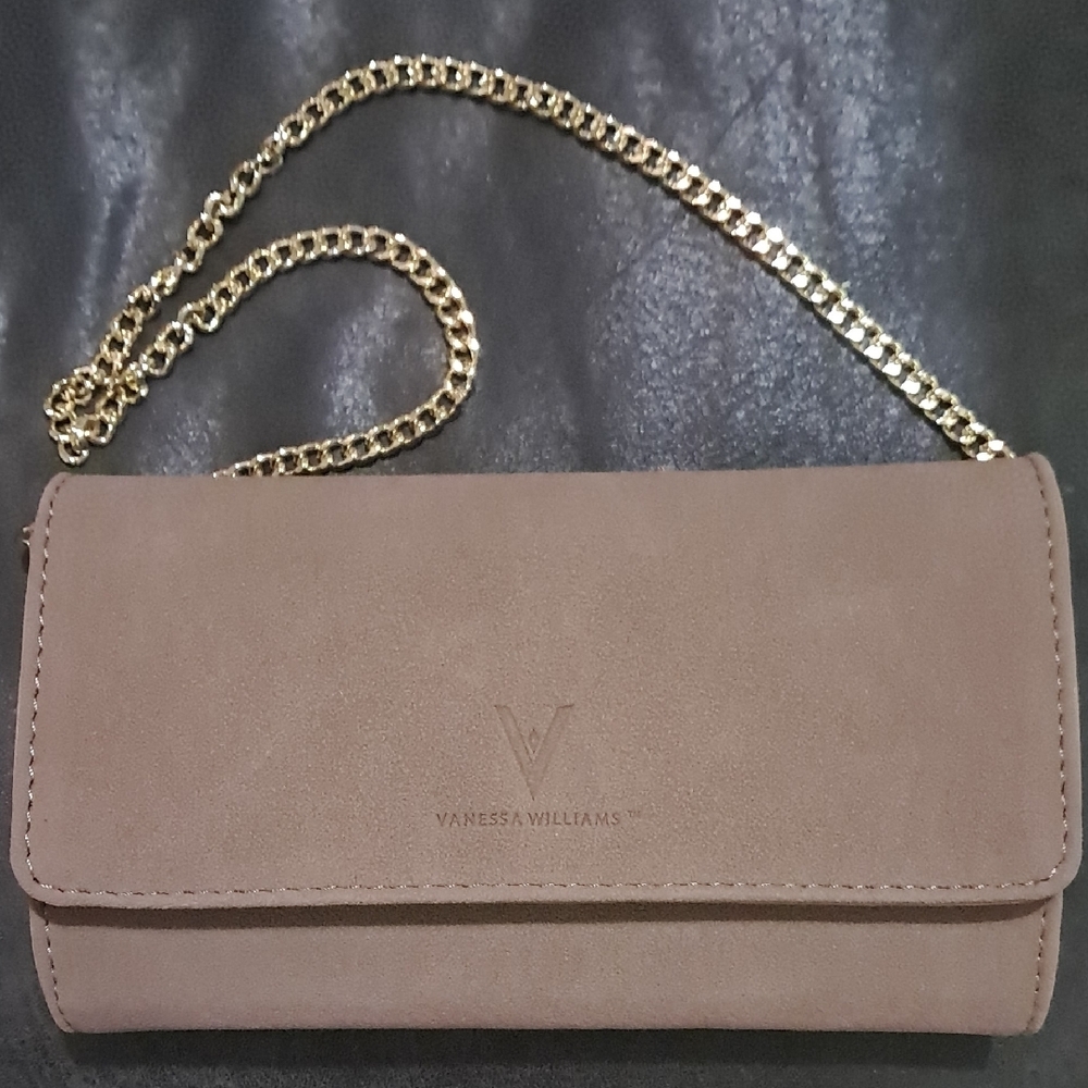 Vanessa Wiliams Tan Wristlet With Gold Tone Chain